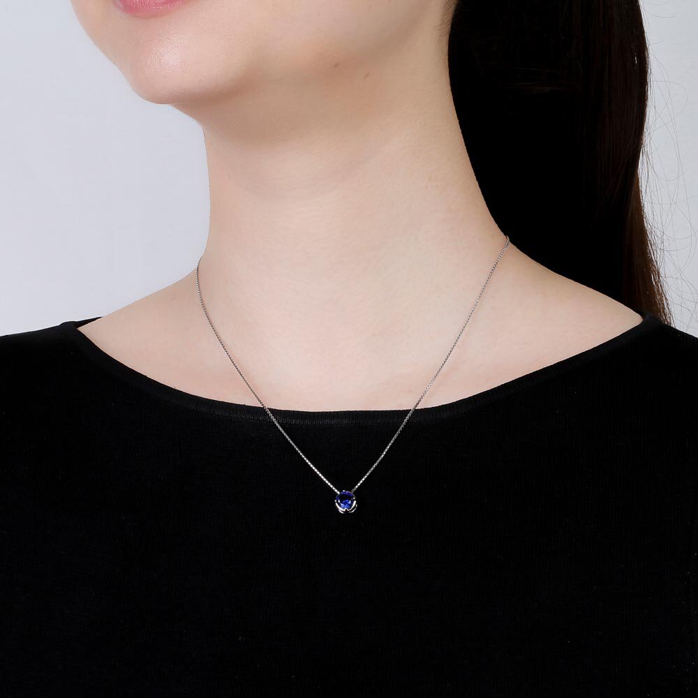 Infinity 1.0ct Solitaire Blue Sapphire Platinum plated Silver Pendant #2
