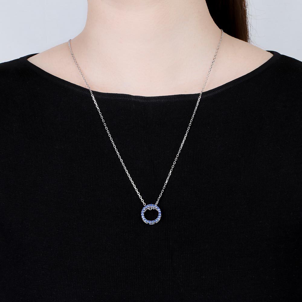 Infinity Circle Sapphire Halo Platinum plated Silver Pendant Large #2