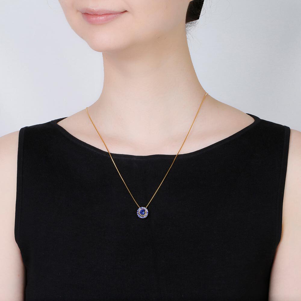 Infinity Sapphire Solitaire and Halo 18ct Gold Vermeil Pendant Set #4