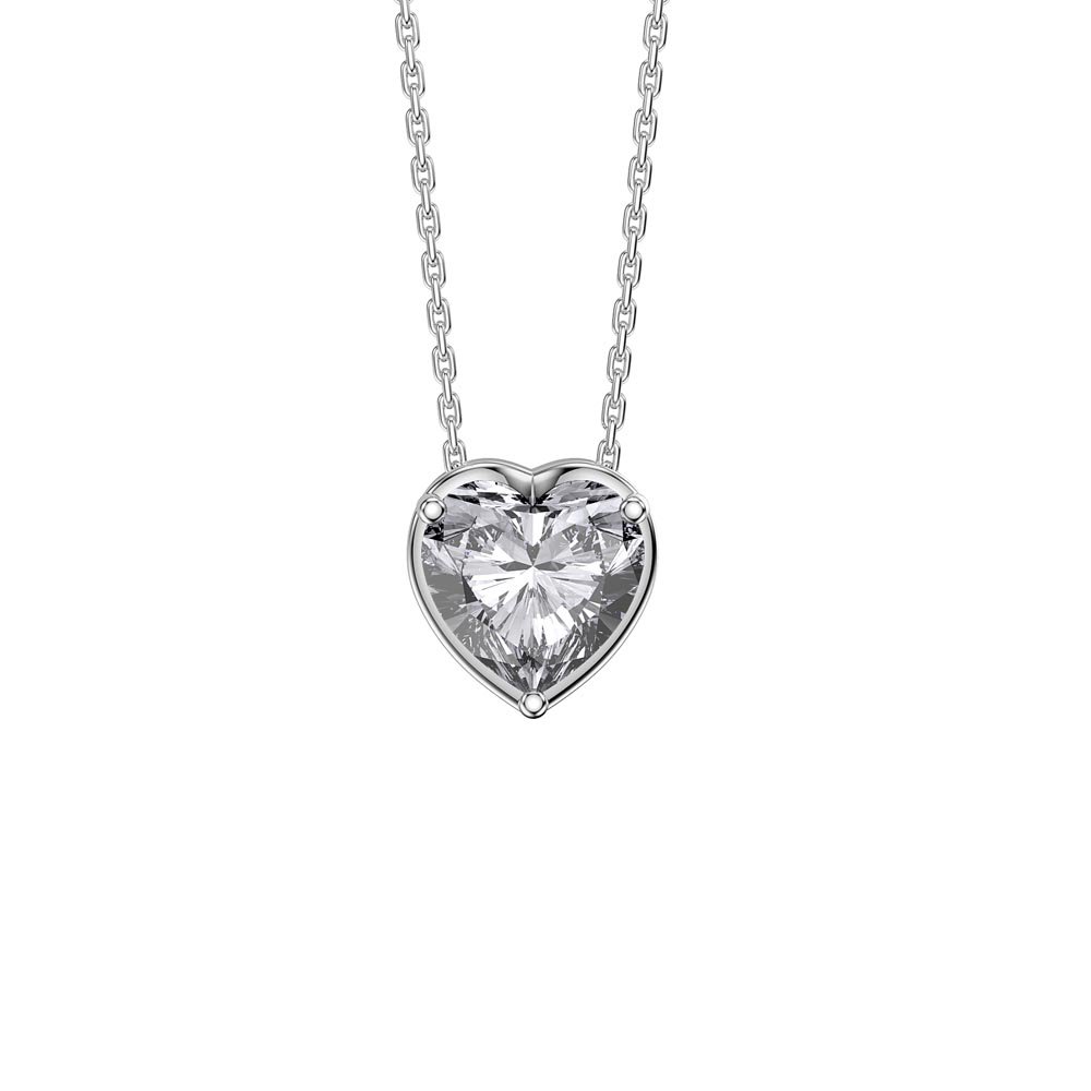 Infinity 1ct Heart Solitaire White Sapphire Platinum plated Silver Pendant