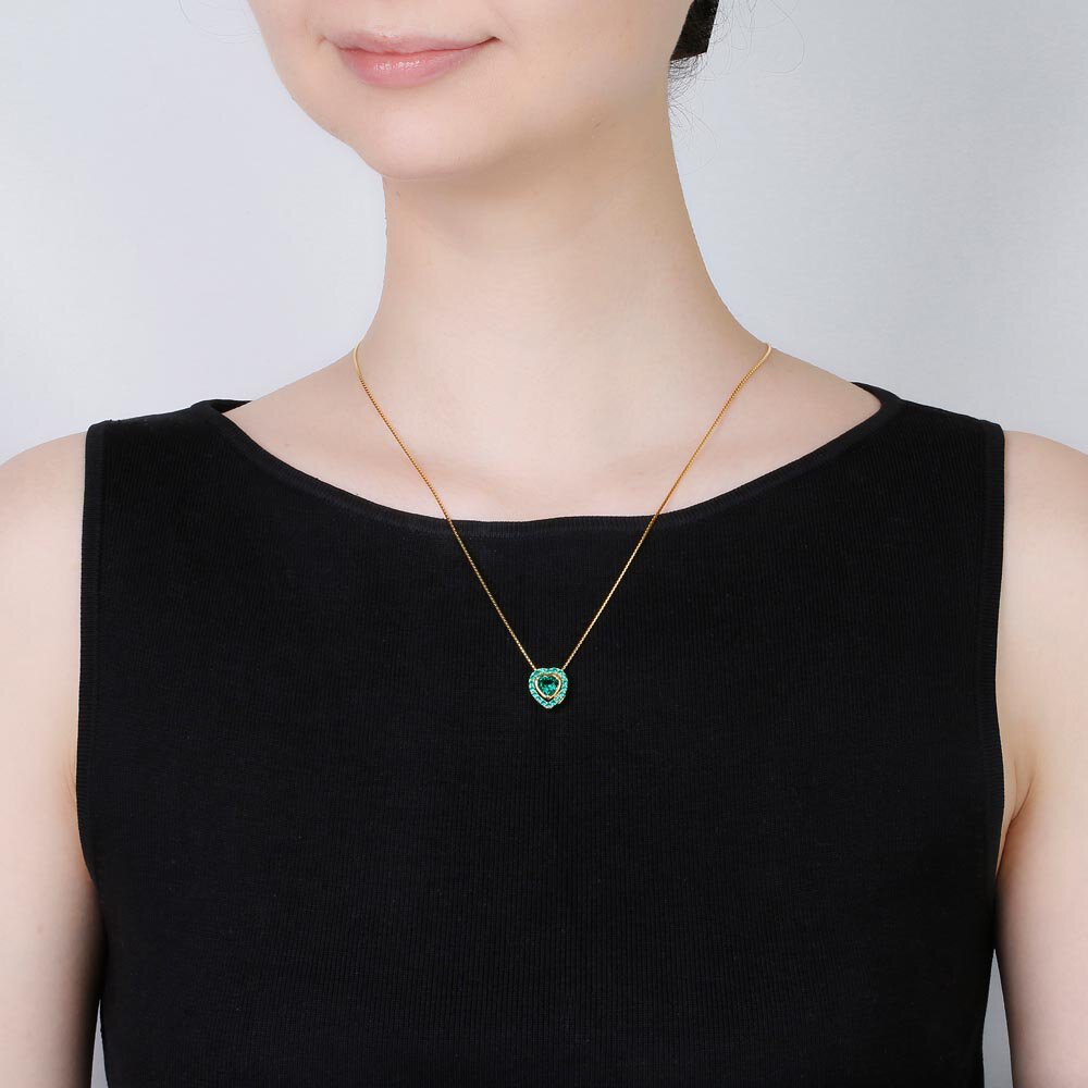 Infinity Emerald Heart Solitaire and Halo Platinum plated Silver Pendant Set #4