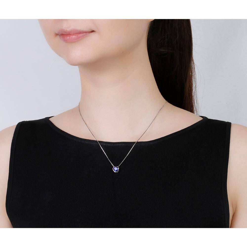 Infinity 1ct Heart Blue Sapphire Platinum plated Silver Pendant #2