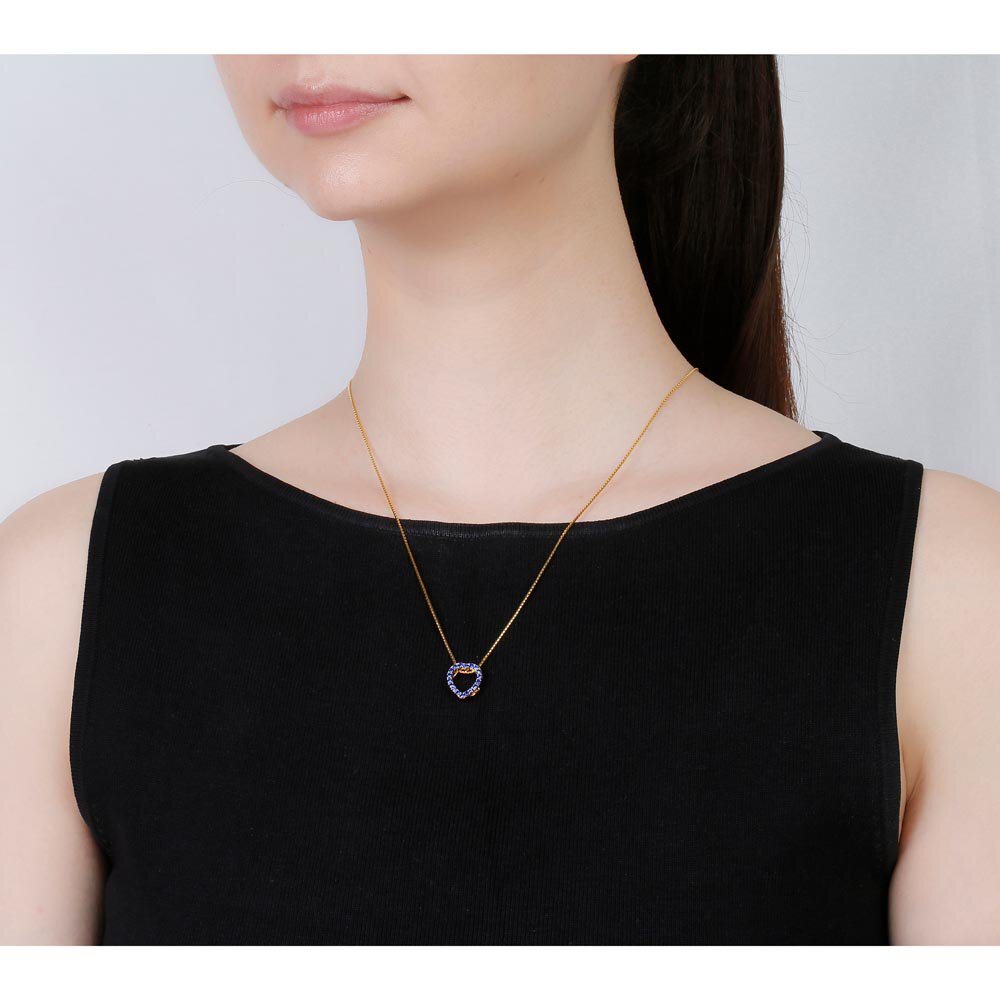 Infinity Heart Blue Sapphire Halo 18ct Gold Vermeil Pendant #2