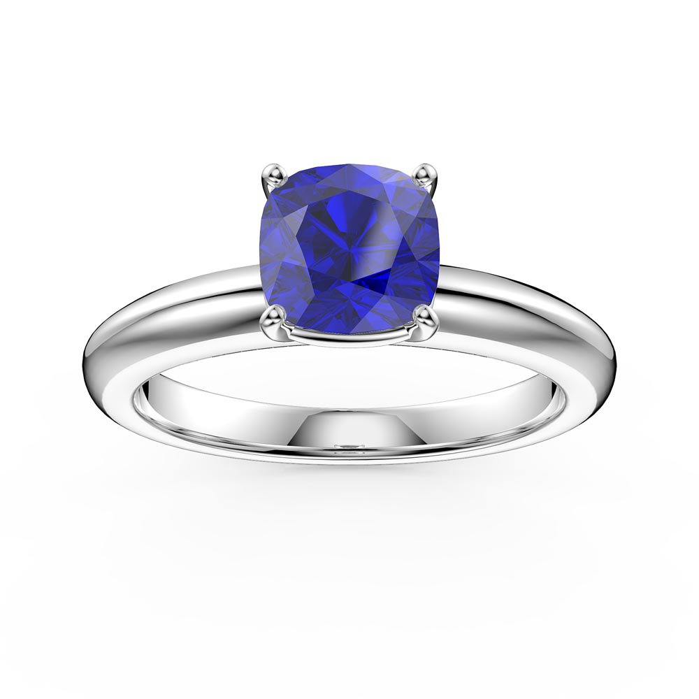 Unity 1ct Blue Sapphire Cushion cut Solitaire Platinum Ring