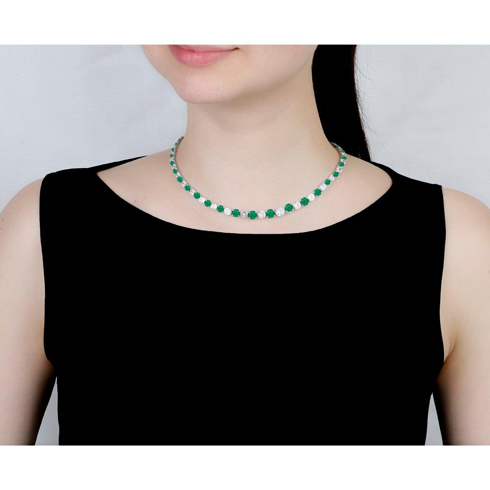 Eternity 30ct Emerald and Diamond CZ Rhodium plated Silver Graduated Tennis Necklace #2