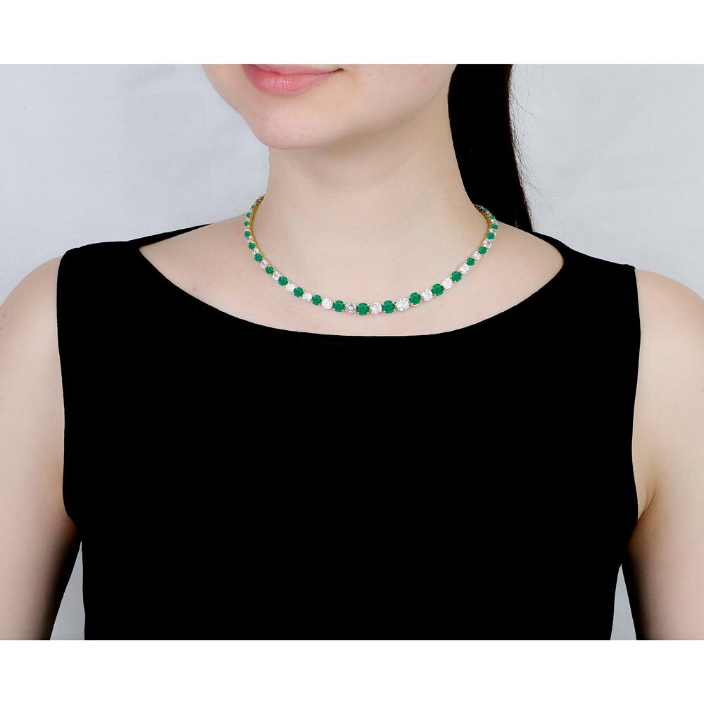 Eternity 30ct Emerald and Diamond CZ 18ct Gold plated Silver Graduated Tennis Necklace #2