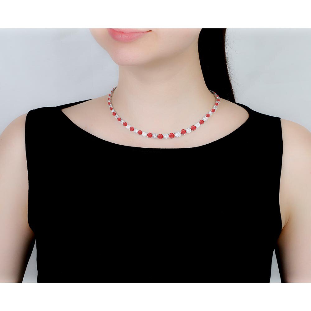 Eternity 30ct Ruby Platinum plated Silver Graduated Tennis Necklace #2