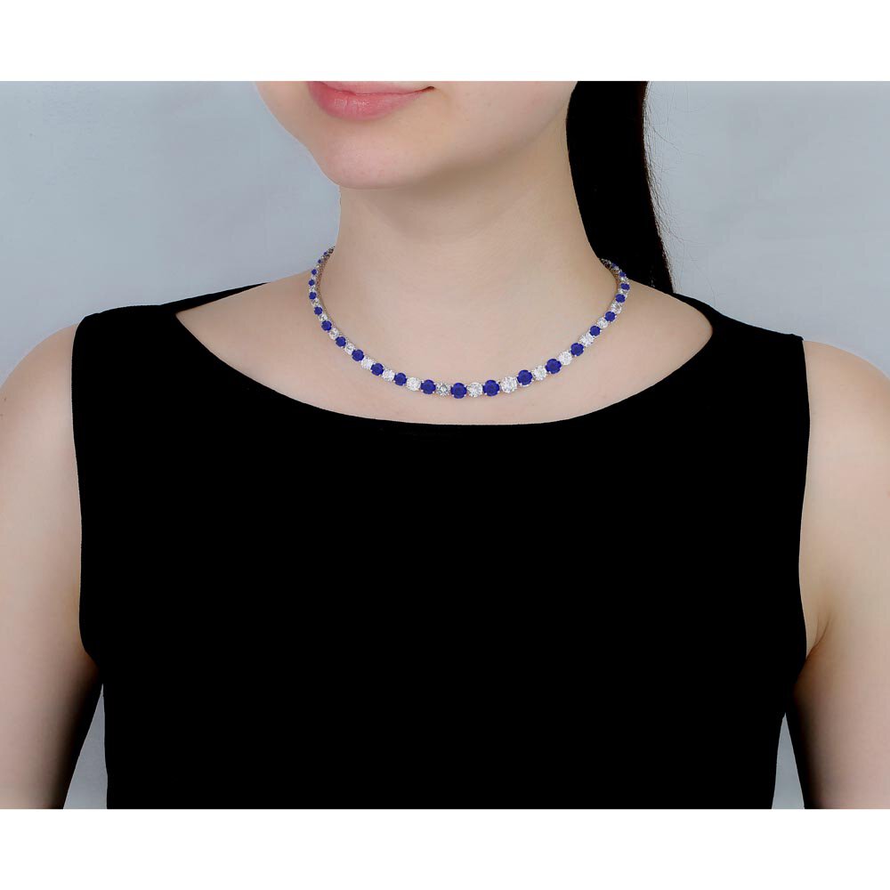 Eternity 30ct Sapphire and Diamond CZ Rhodium plated Silver Graduated Tennis Necklace #2