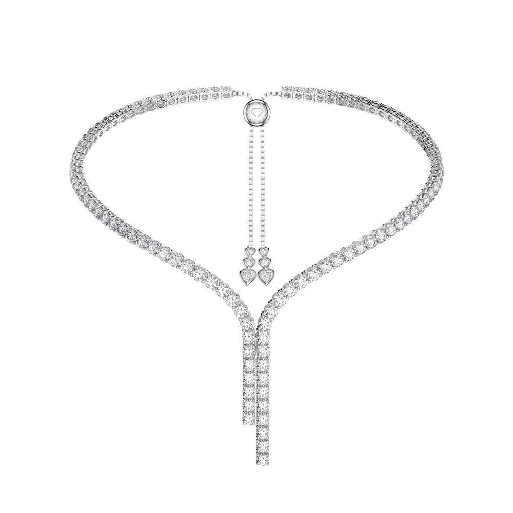 Eternity Asymmetric Drop 24ct Moissanite Platinum plated Silver Tennis Necklace