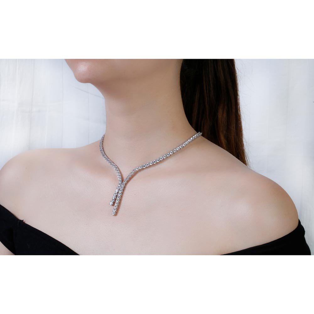 Eternity Asymmetric Drop 24ct Moissanite Platinum plated Silver Tennis Necklace #2