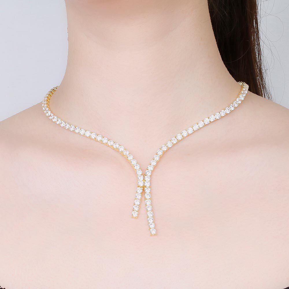 Eternity Asymmetric Drop Moissanite 18ct Gold Vermeil Tennis Necklace #2