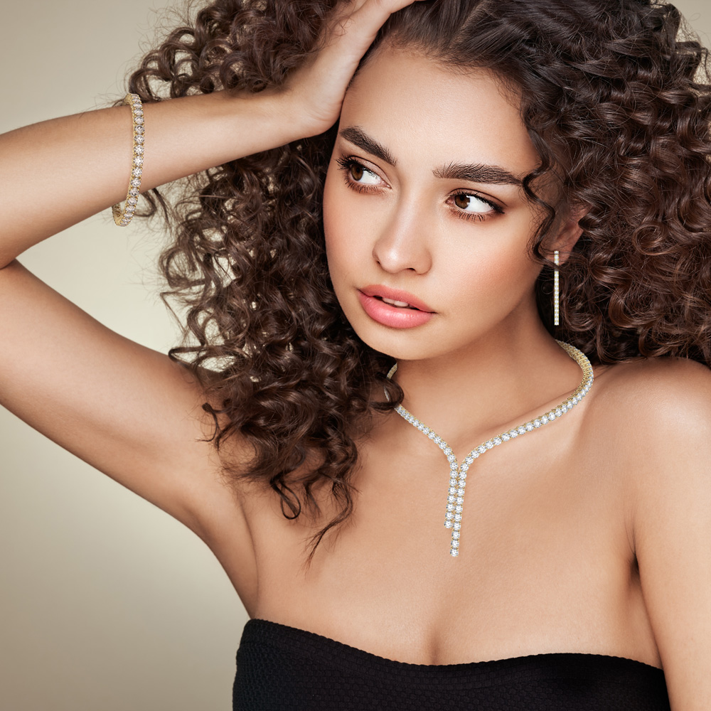 Eternity Asymmetric Drop Diamond CZ 18ct Gold plated Silver Tennis Necklace #2