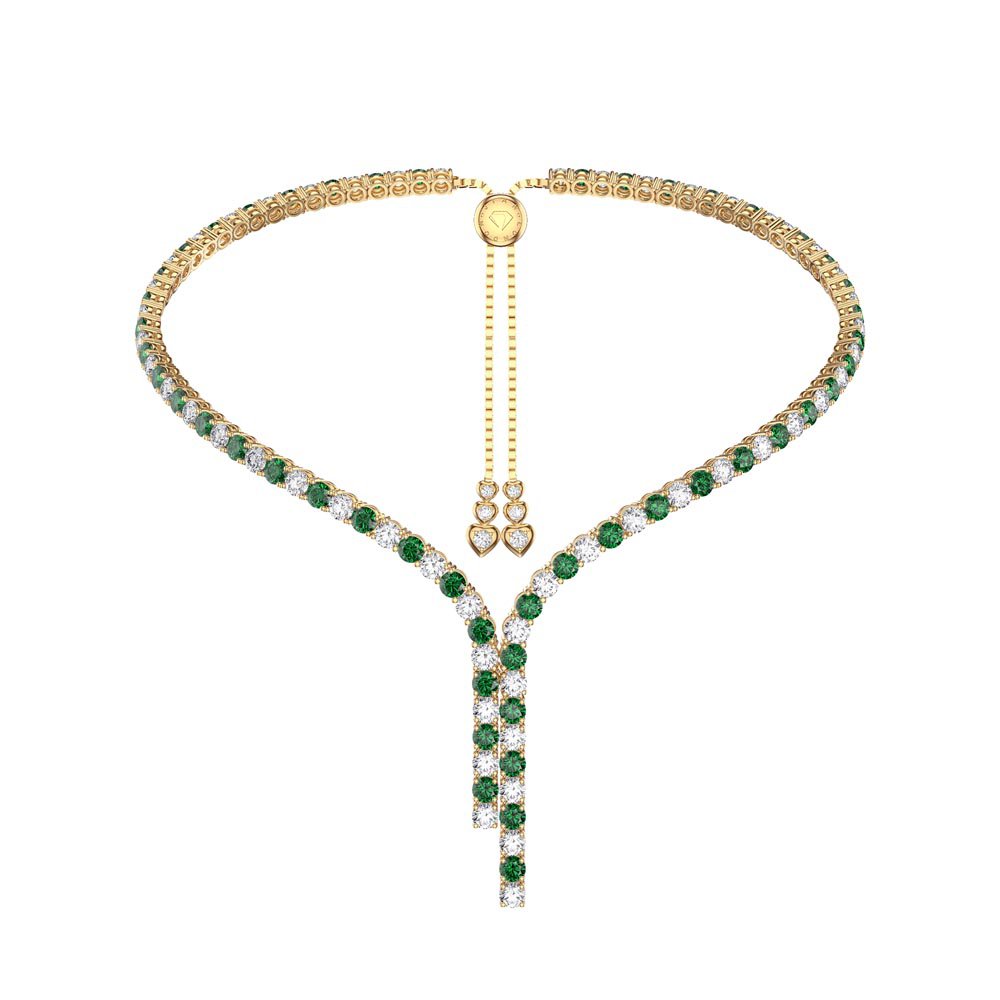 Eternity Asymmetric Drop Emerald CZ and White Sapphire 18ct Gold Vermeil Tennis Necklace