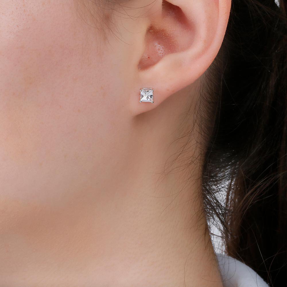 Charisma 1ct White Sapphire Platinum Plated Silver Princess Stud Earrings #2