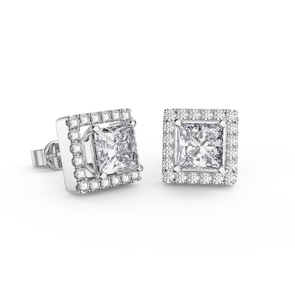 Charisma 1ct White Sapphire 9ct White Gold Princess Stud Earrings Halo Jacket Set #2
