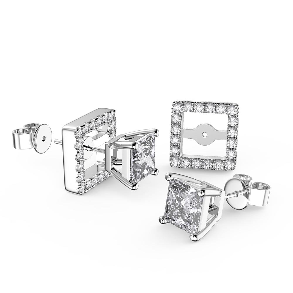 Charisma 1ct White Sapphire 9ct White Gold Princess Stud Earrings Halo Jacket Set