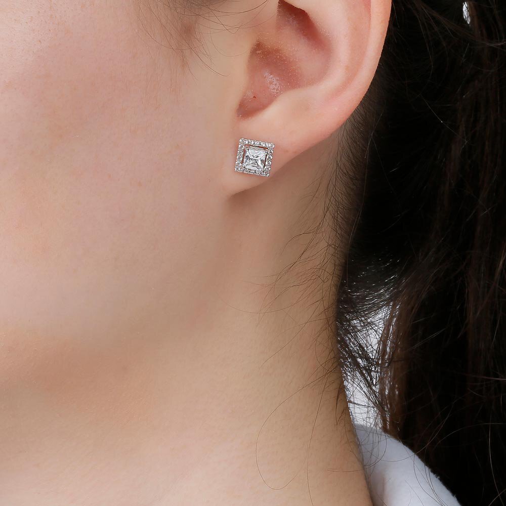 Charisma 1ct White Sapphire 9ct White Gold Princess Stud Earrings Halo Jacket Set #5
