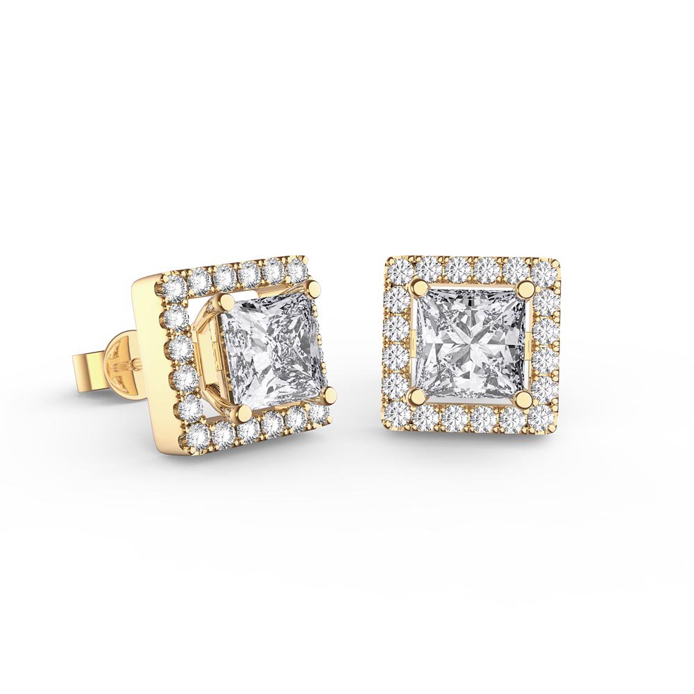 Charisma 1ct White Sapphire 9ct Yellow Gold Princess Stud Earrings Halo Jacket Set #2