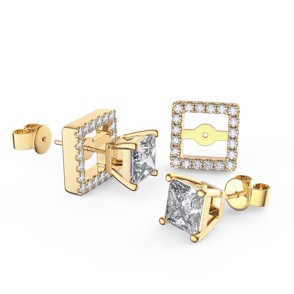 Charisma 1ct White Sapphire 9ct Yellow Gold Princess Stud Earrings Halo Jacket Set