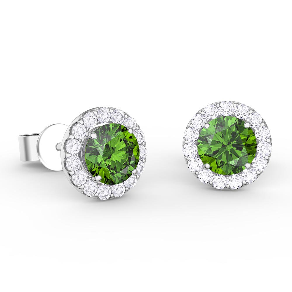 Halo 1ct Peridot 18ct White Gold Diamond Halo Stud Earrings