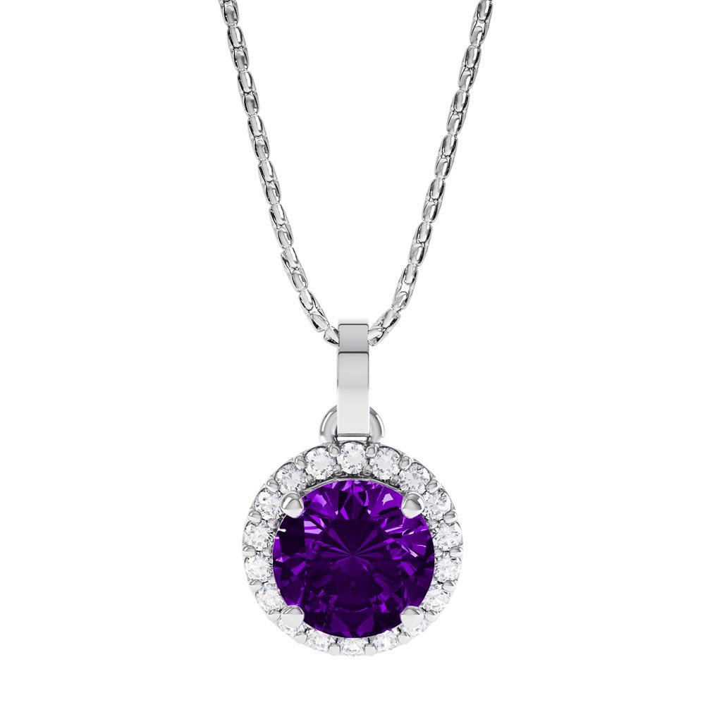Halo 0.5ct Amethyst Platinum plated Silver Halo Pendant