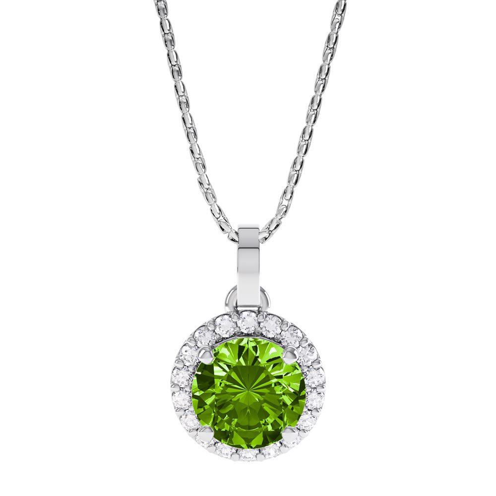 Halo 0.5ct Peridot Platinum plated Silver Halo Pendant