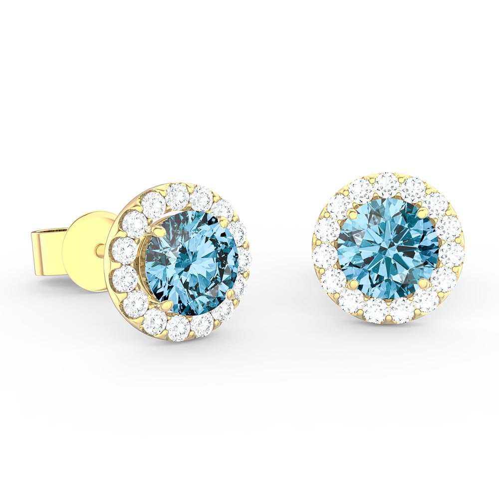 Halo 1ct Swiss Blue Topaz 18ct Gold Vermeil Silver Stud Earrings