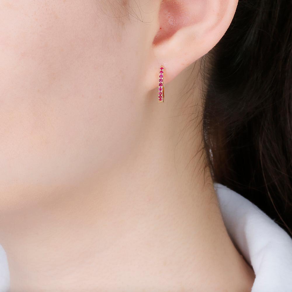 Charisma Ruby and White Sapphire Platinum plated Silver Hoop Earrings Small #2