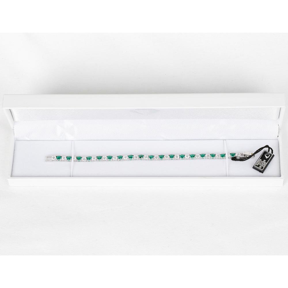 Eternity 10ct Emerald and White Sapphire Platinum plated Silver Tennis Bracelet #5