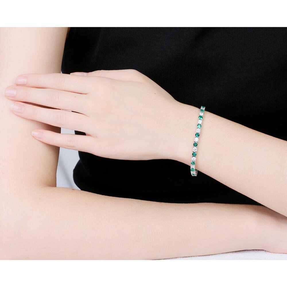 Eternity 10ct Emerald and White Sapphire Platinum plated Silver Tennis Bracelet #2