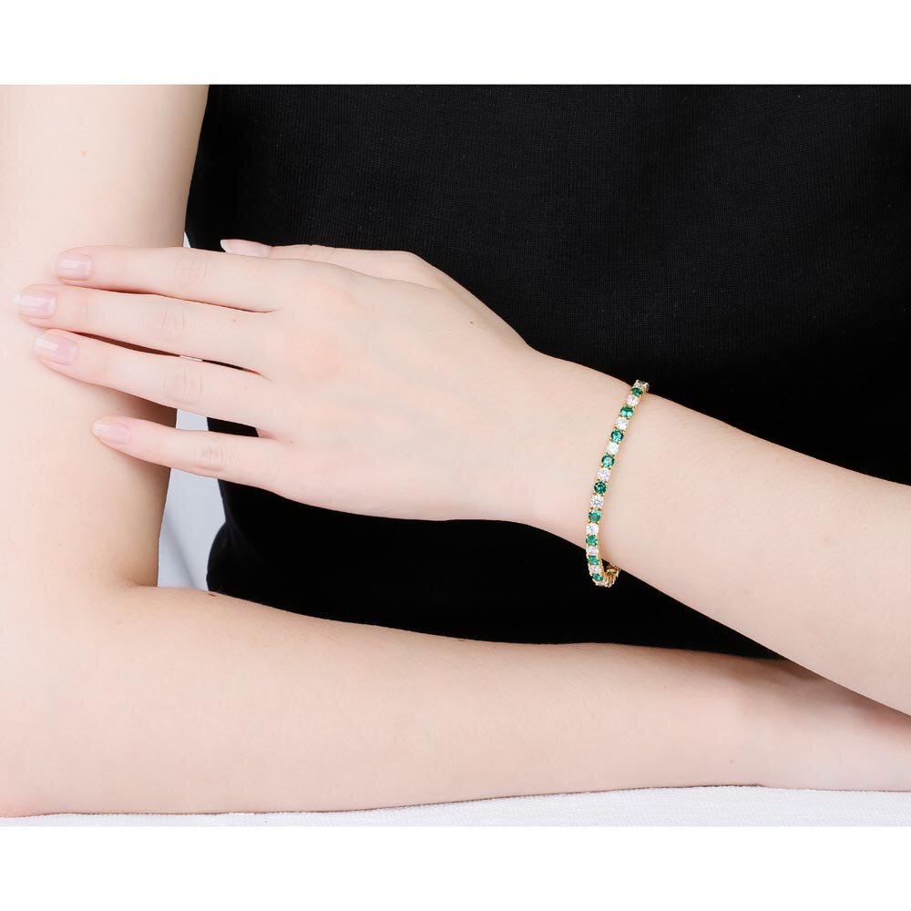 Eternity 10ct Emerald and White Sapphire 18ct Gold Vermeil Tennis Bracelet #2