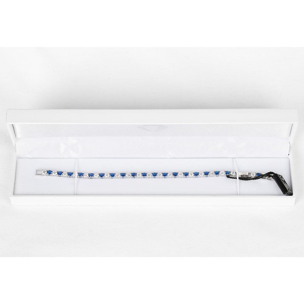 Eternity 10ct Blue Sapphire and Diamond 18ct White Gold Tennis Bracelet #3