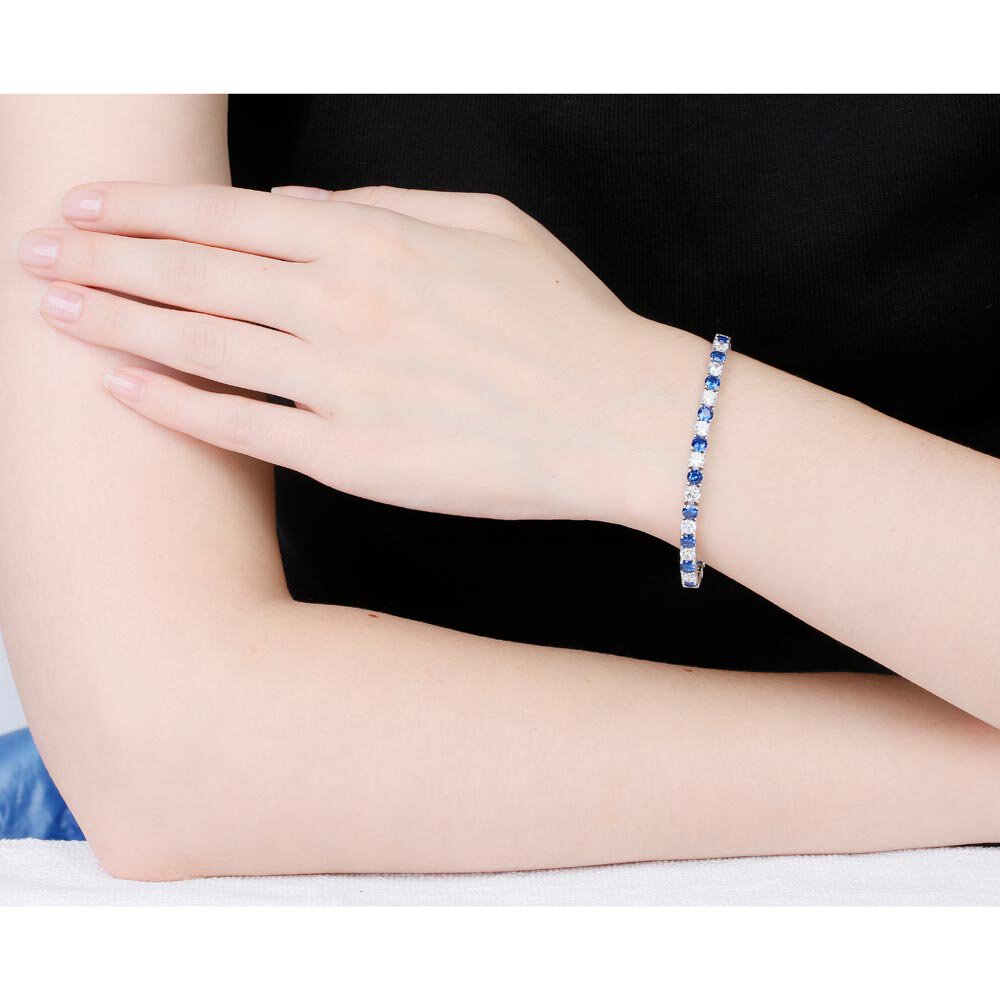 Eternity 10ct Blue Sapphire and Diamond 18ct White Gold Tennis Bracelet #2