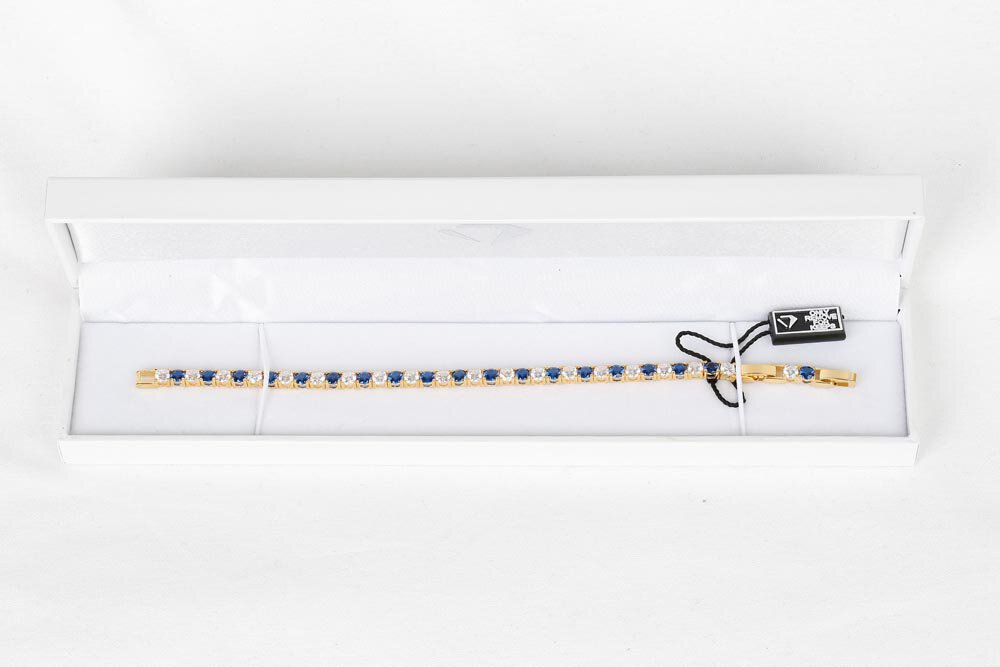 Eternity 10ct Natural Blue Sapphire and Diamond 18ct Yellow Gold Tennis Bracelet #3