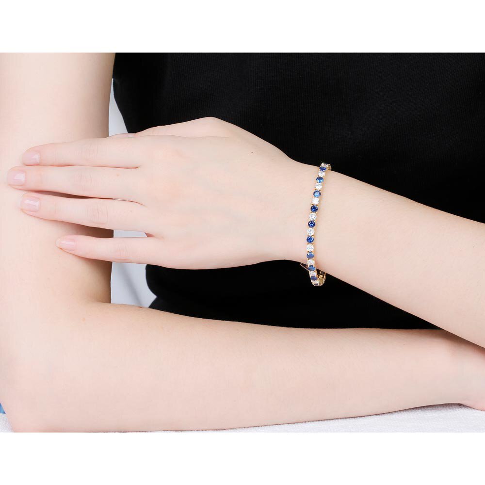 Eternity 10ct Natural Blue Sapphire and Diamond 18ct Yellow Gold Tennis Bracelet #2