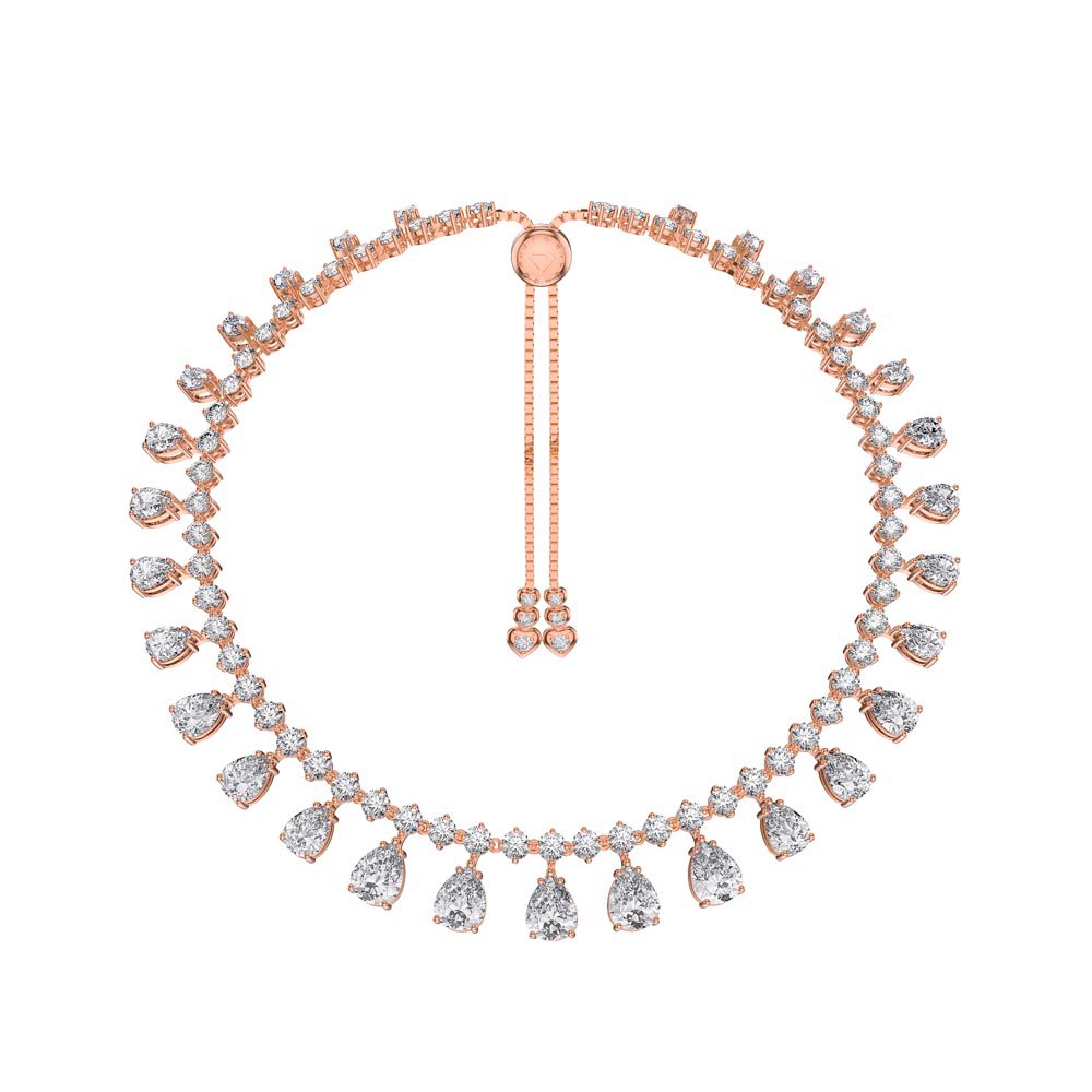 Princess Graduated Pear Drop Diamond CZ 18ct Rose Gold plated Silver Choker Tennis Necklace