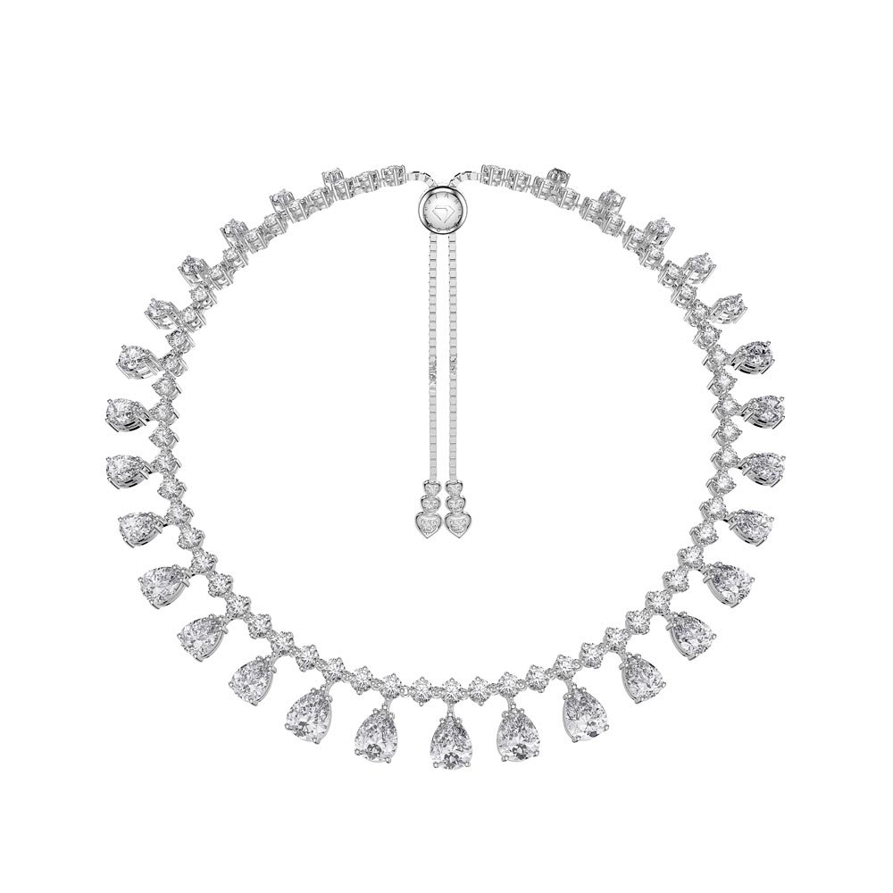 Princess Graduated Pear Drop Diamond CZ Silver Choker Tennis Necklace