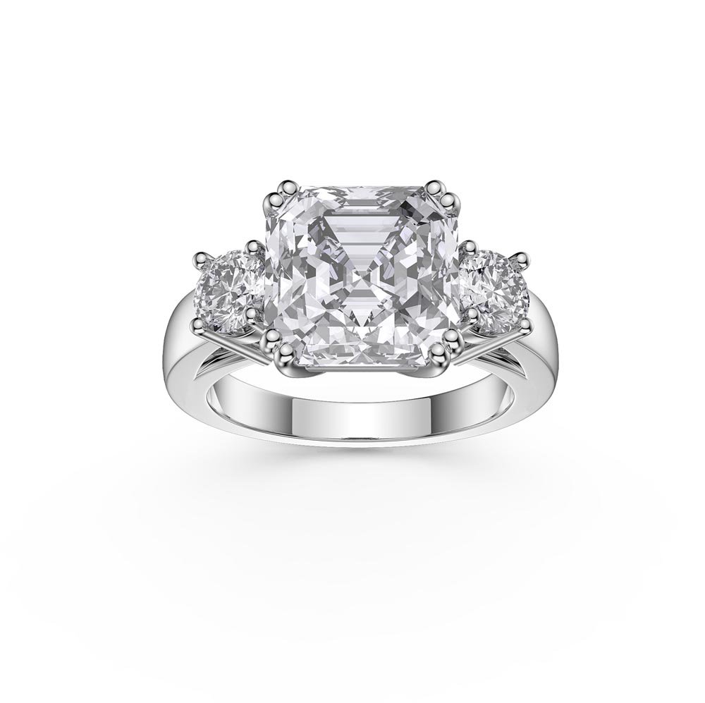 Princess 4ct Moissanite Asscher Cut Platinum plated Silver Three Stone Promise Ring