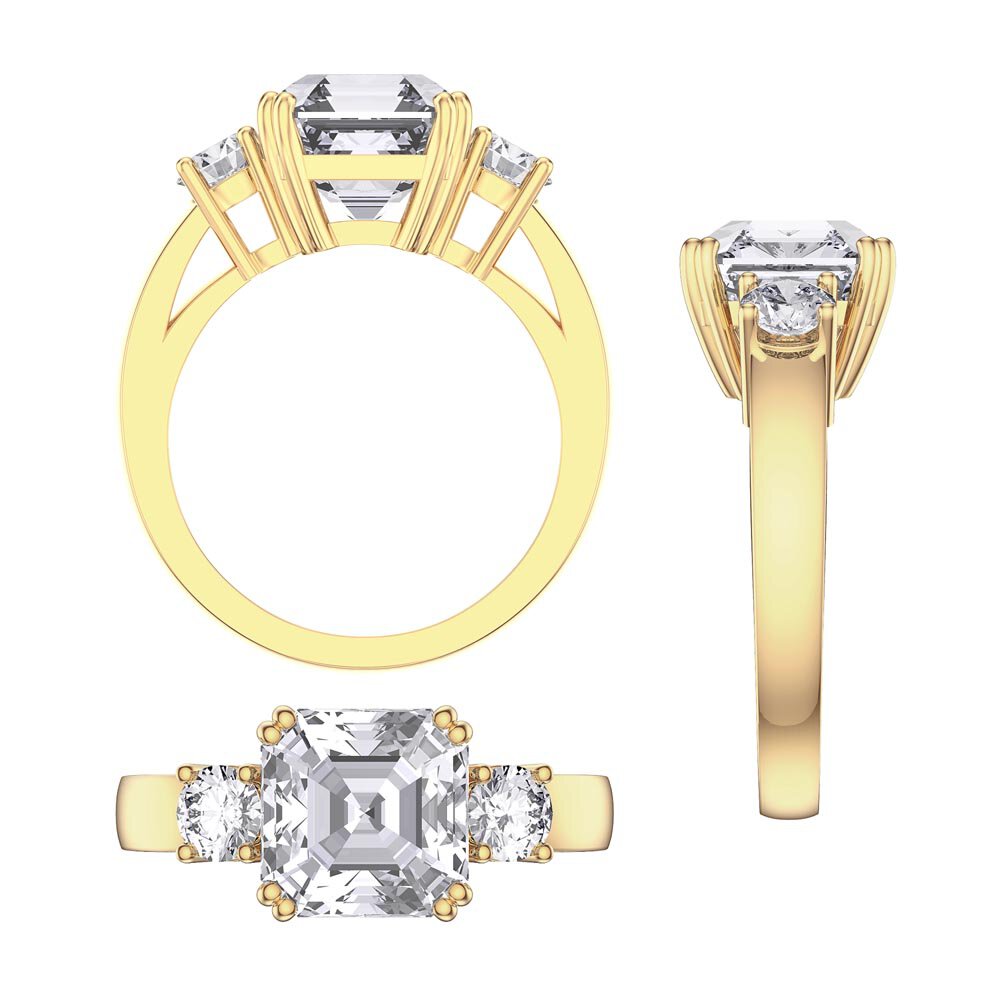 Princess 4ct White Sapphire Asscher Cut 9ct Yellow Gold Three Stone Proposal Ring #4