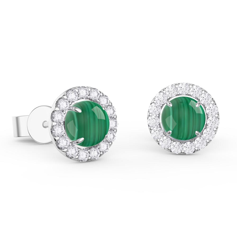 Halo Malachite Platinum plated Silver Stud Earrings