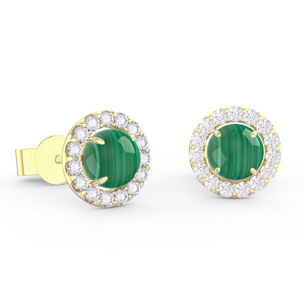 Halo Malachite 18ct Gold Vermeil Stud Earrings