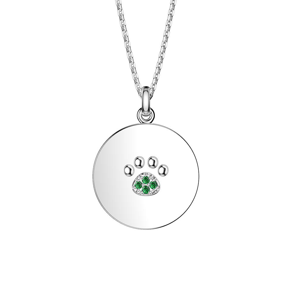Charisma Emerald Platinum plated Silver Paw Pendant 25mm
