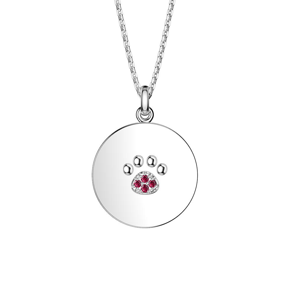 Charisma Ruby Platinum plated Silver Paw Pendant 25mm