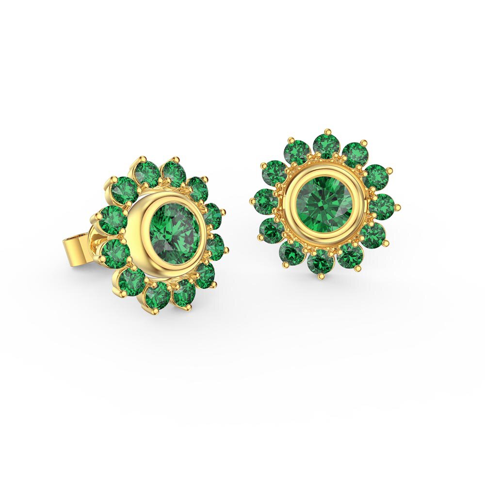 Infinity Emerald 18ct Yellow Gold Stud Gemburst Earrings Halo Jacket Set #2