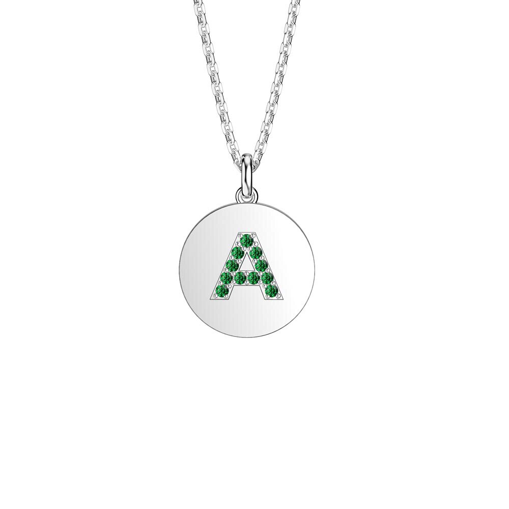 Charisma Emerald Pave Platinum plated Silver Alphabet Pendant A
