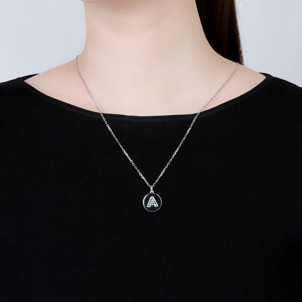 Charisma Emerald Pave Platinum plated Silver Alphabet Pendant A #2