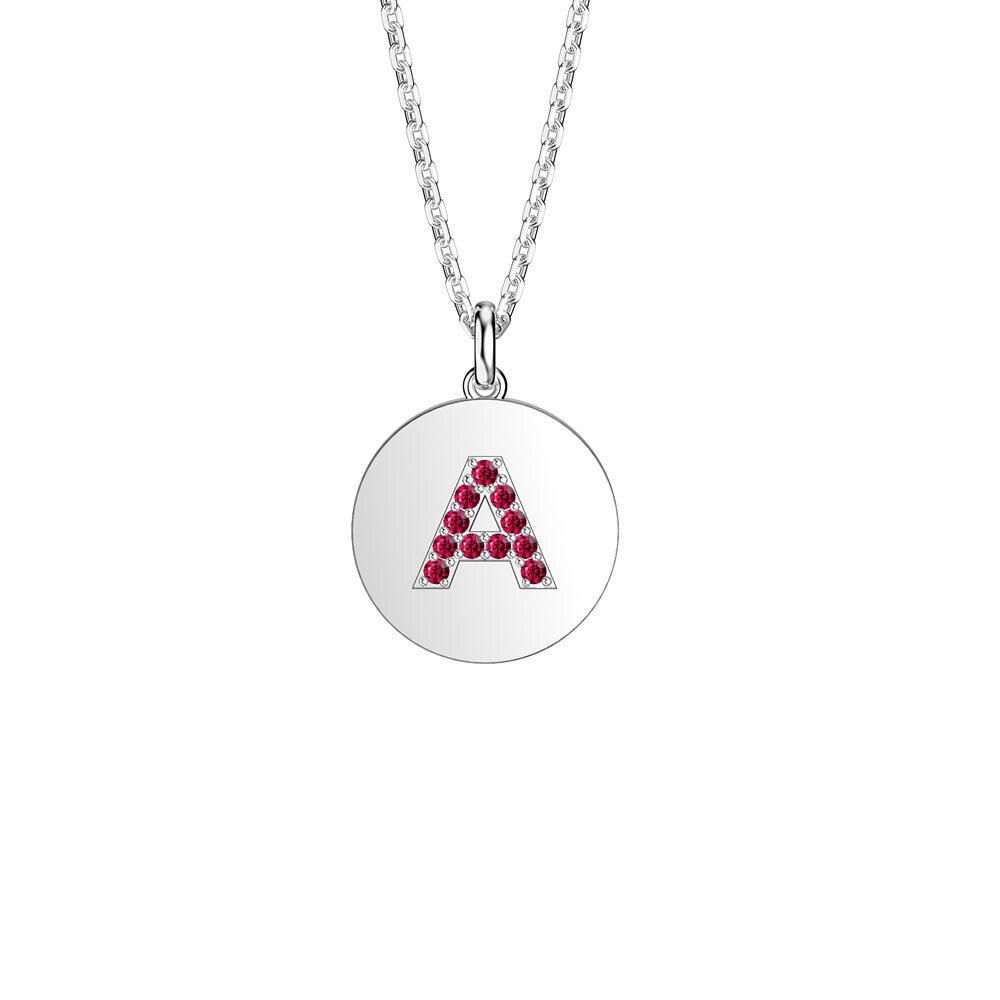 Charisma Ruby Pave Platinum plated Silver Alphabet Pendant A