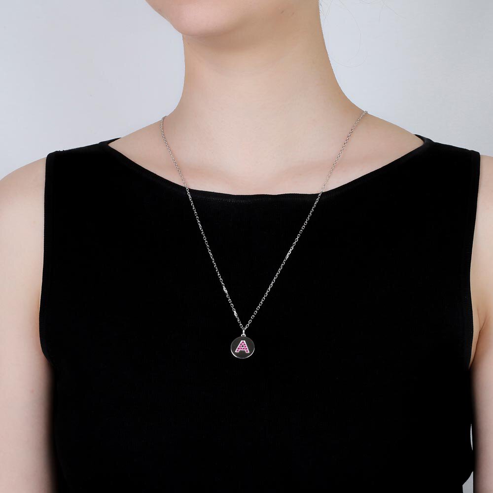 Charisma Ruby Pave Platinum plated Silver Alphabet Pendant A #2