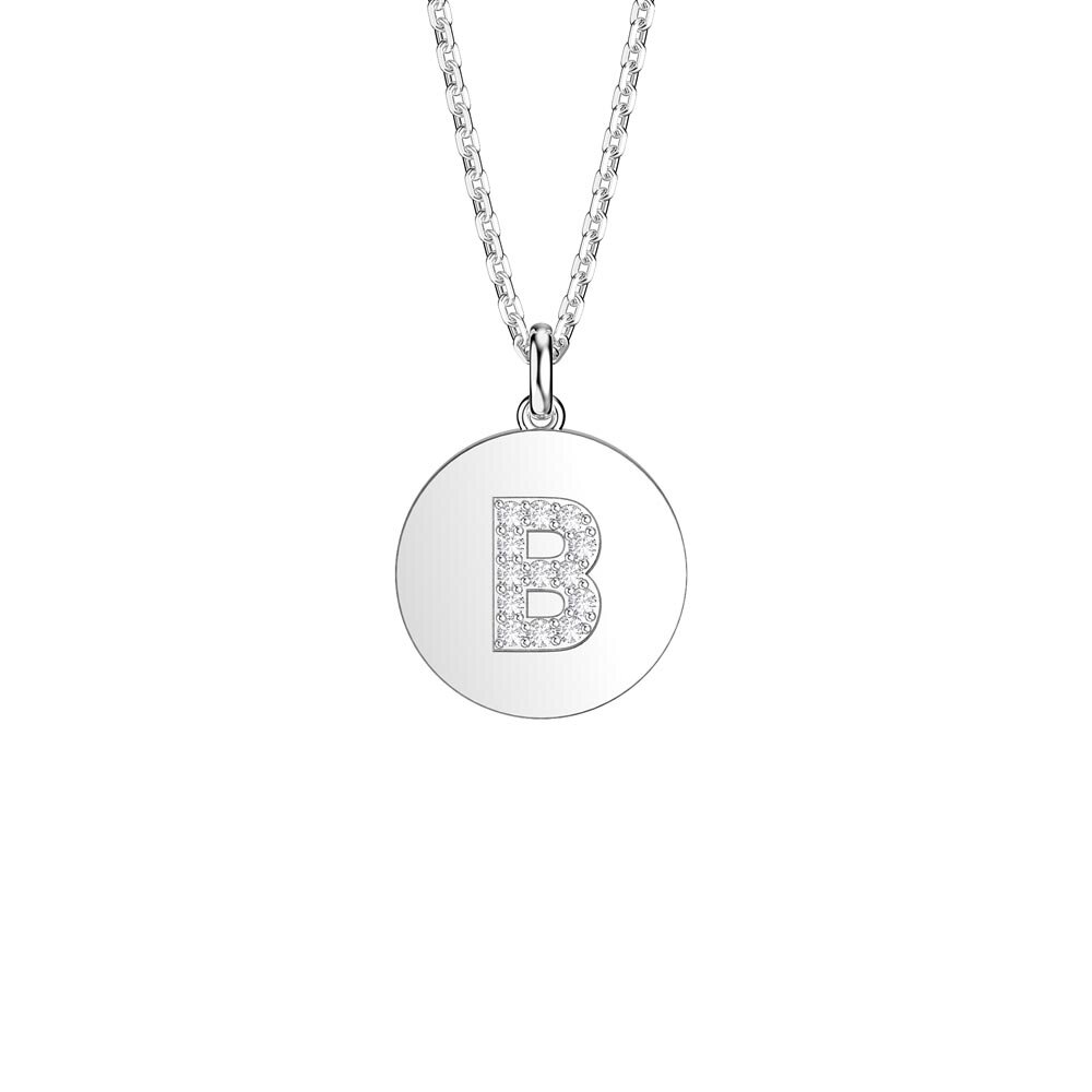 Charisma Moissanite Pave Platinum plated Silver Alphabet Pendant B