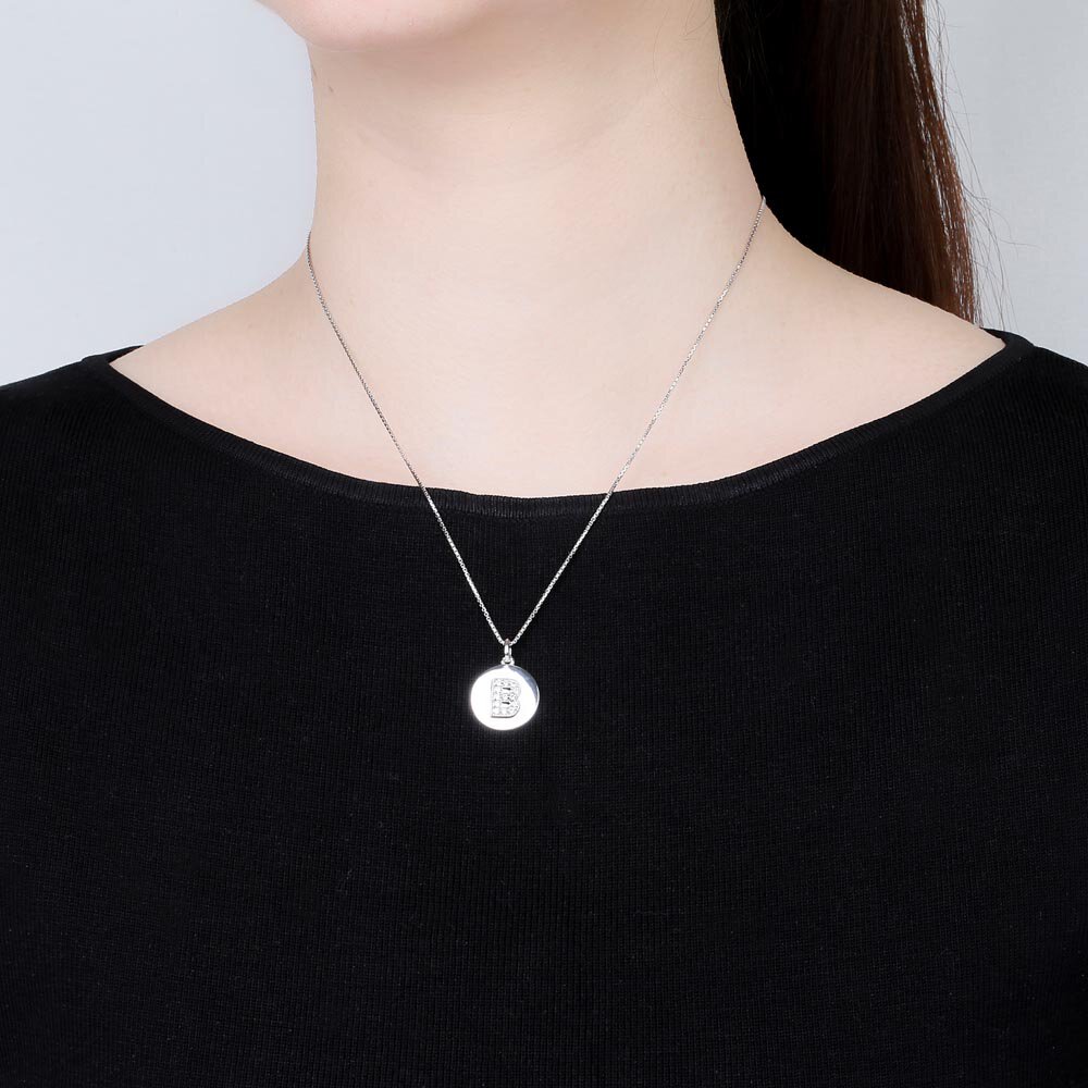 Charisma Moissanite Pave Platinum plated Silver Alphabet Pendant B #2